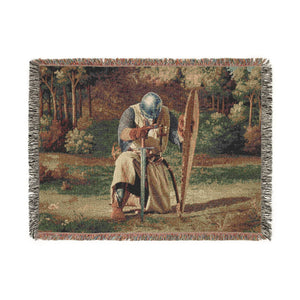 Medieval Knight’s Prayer Woven Blanket in Artwork by Genealogy Keepsakes