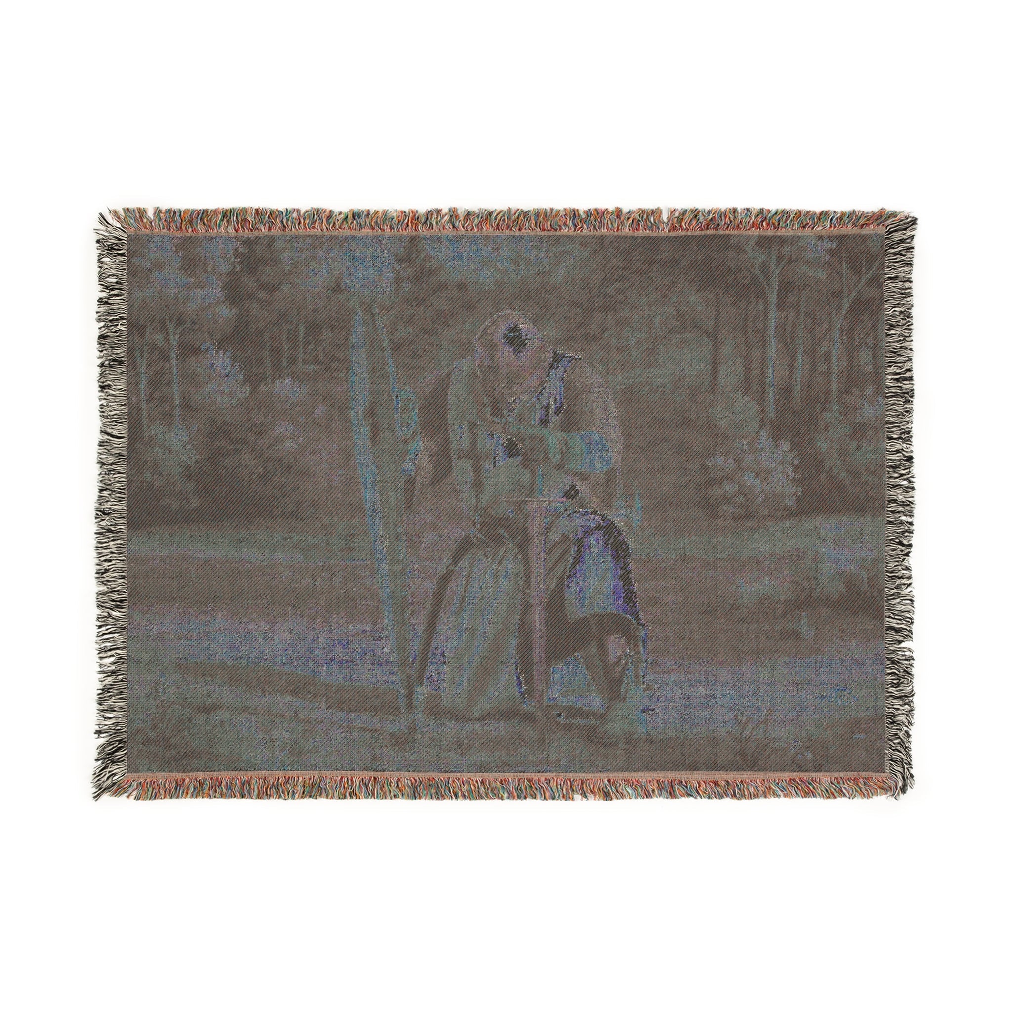 Medieval Knight’s Prayer Woven Blanket in Artwork by Genealogy Keepsakes