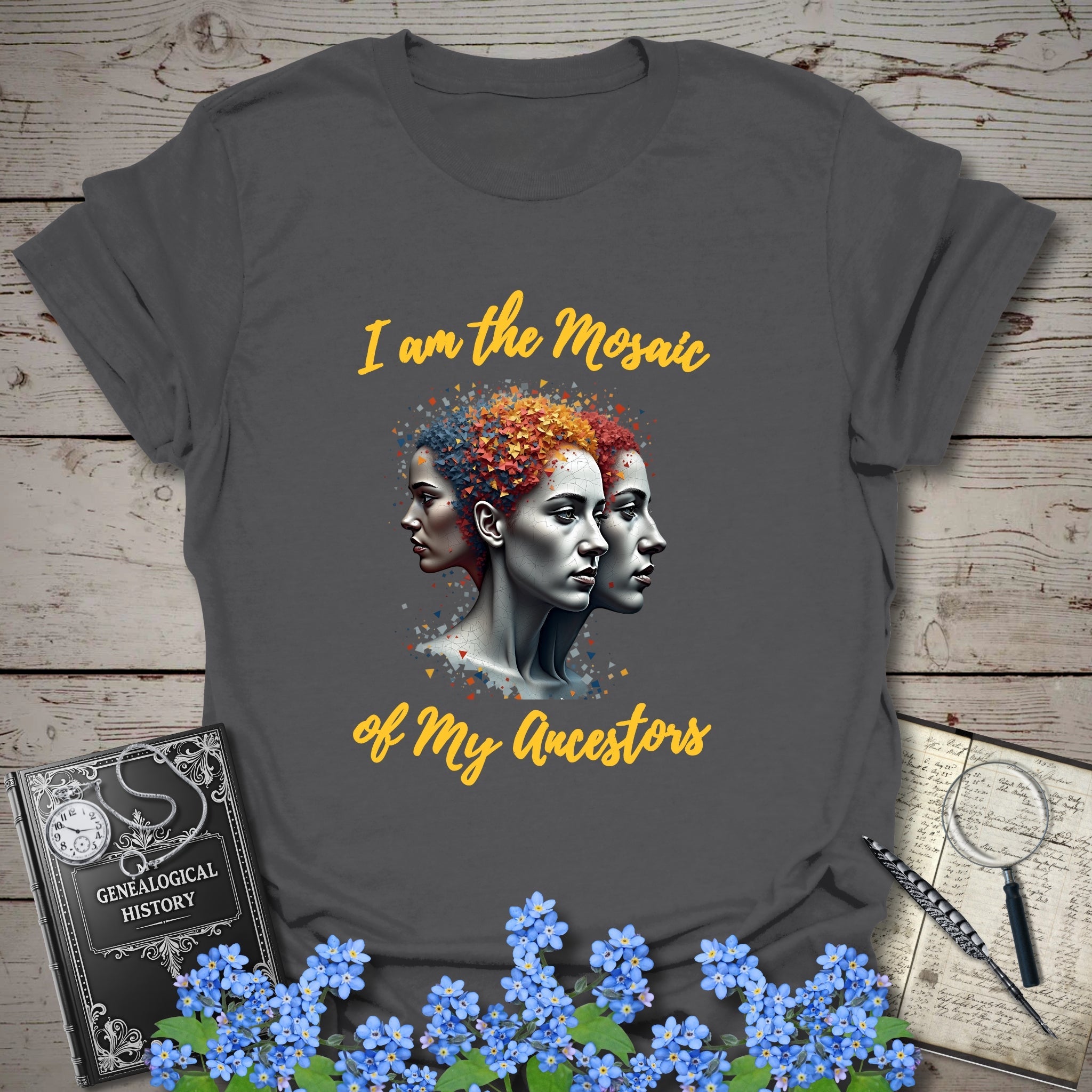 Mosaic of Ancestors T-Shirt in Charcoal by Genealogy Keepsakes