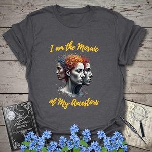 Mosaic of Ancestors T-Shirt in Dark Heather Grey by Genealogy Keepsakes