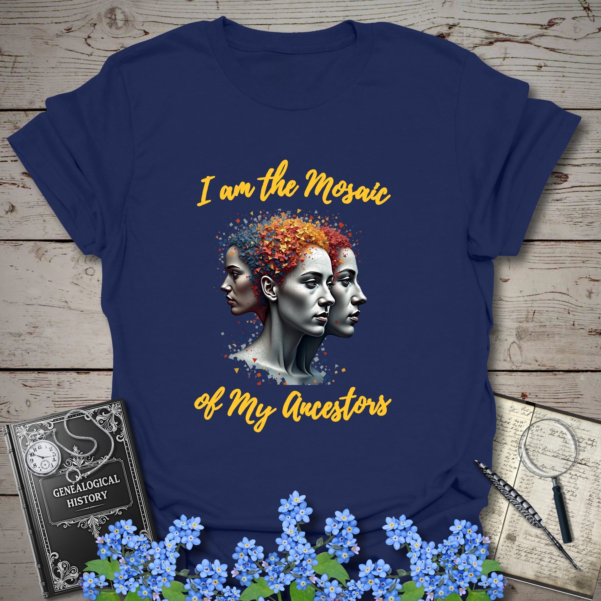 Mosaic of Ancestors T-Shirt in Navy by Genealogy Keepsakes
