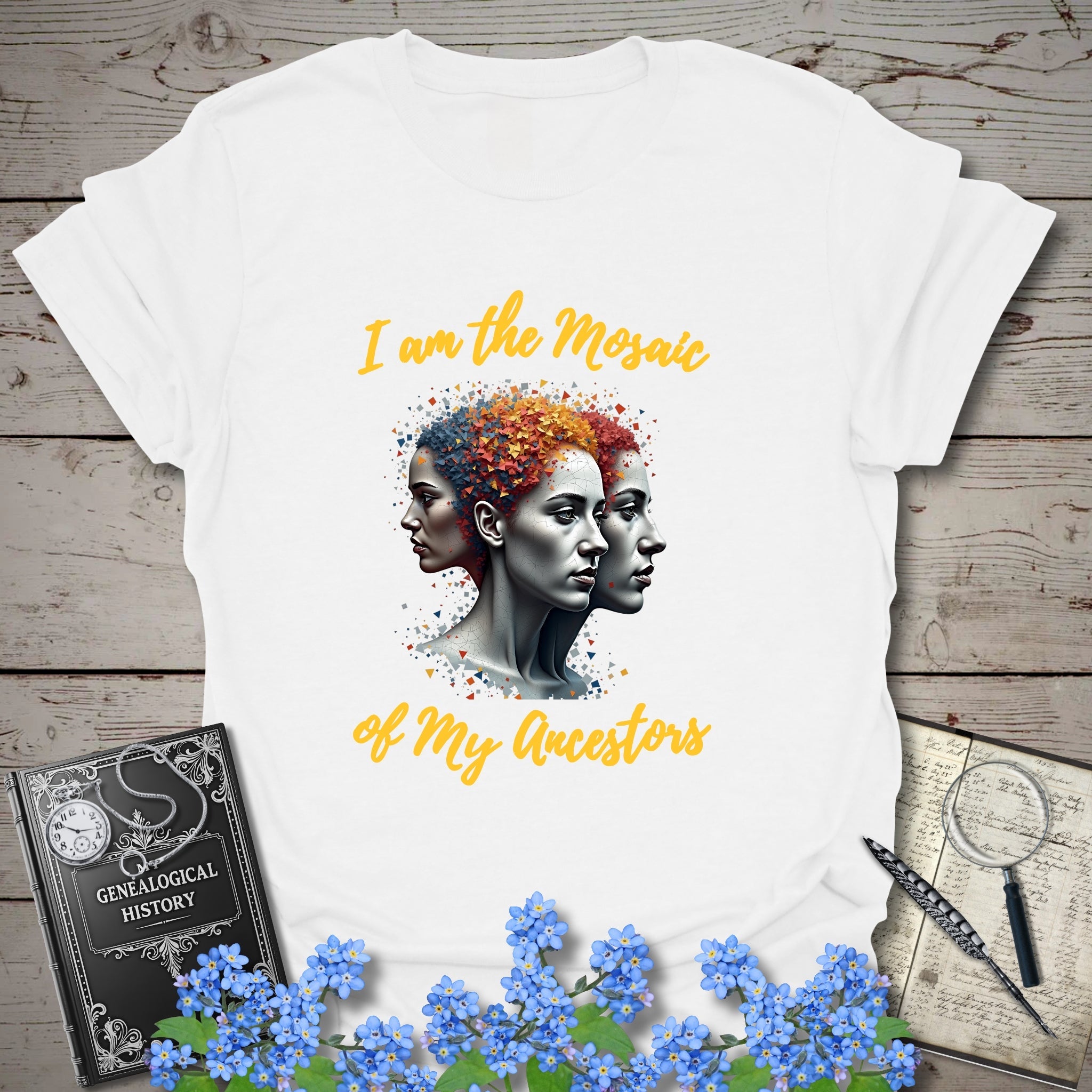 Mosaic of Ancestors T-Shirt in White by Genealogy Keepsakes