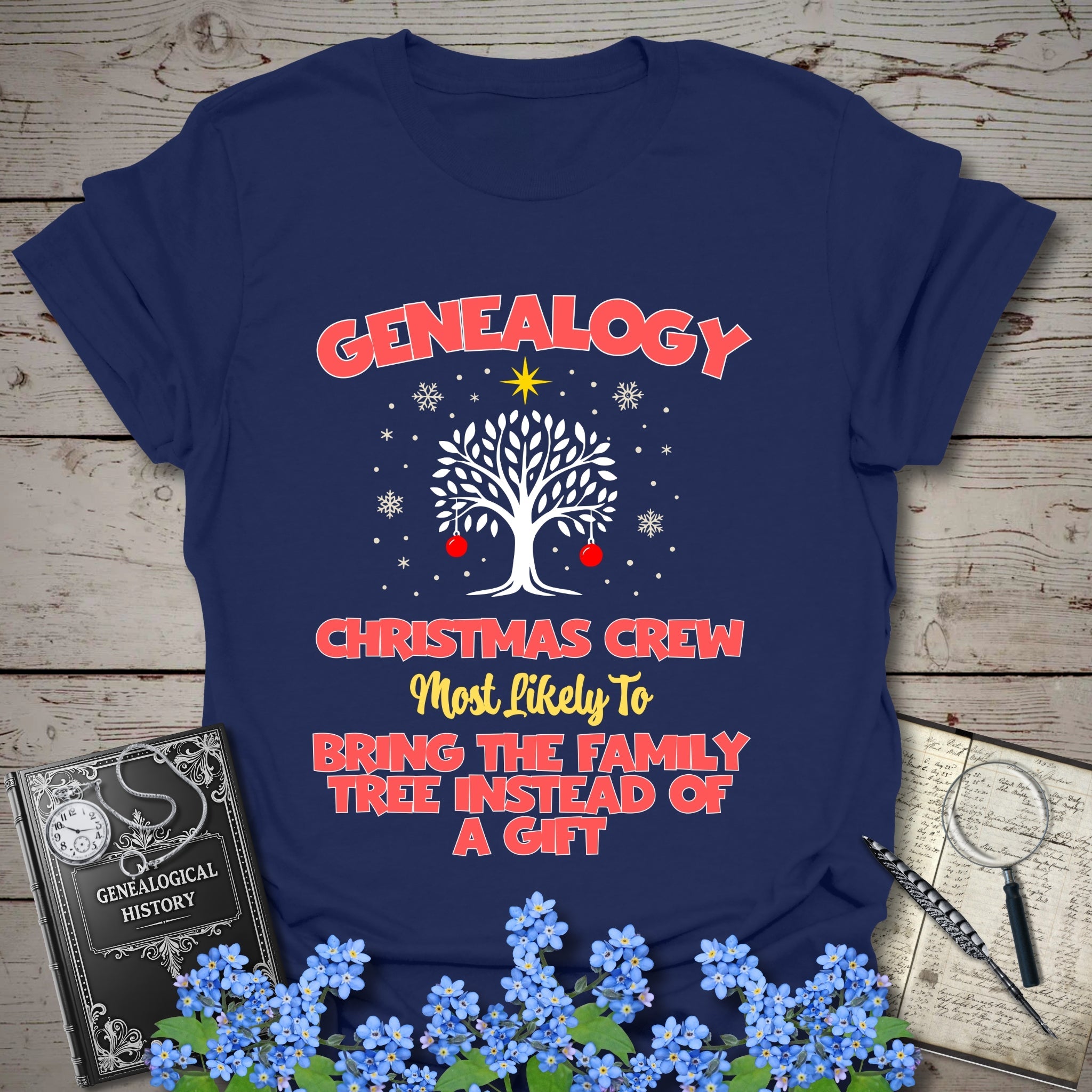 Most Likely To Bring The Family Tree T-Shirt in Navy by Genealogy Keepsakes