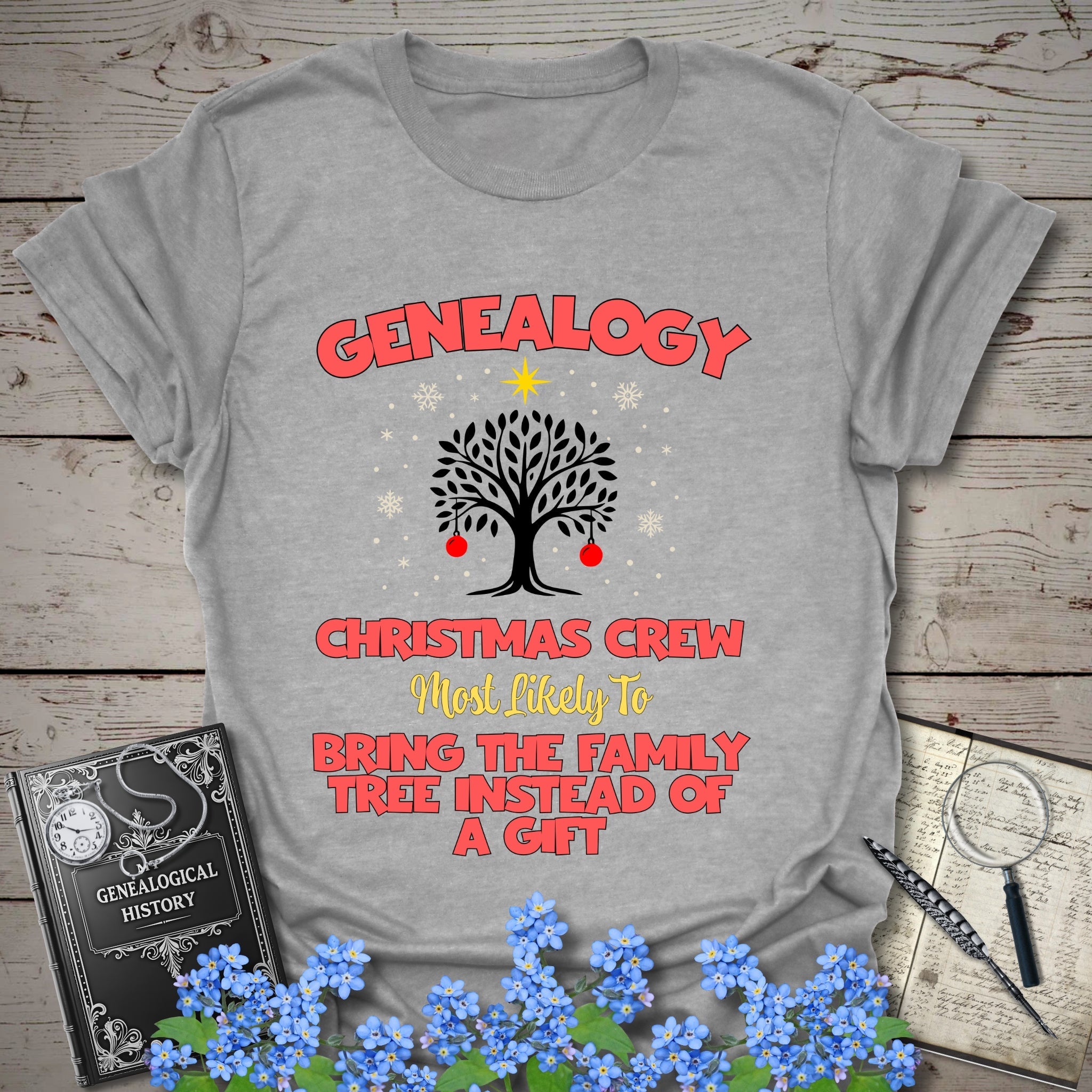Most Likely To Bring The Family Tree T-Shirt in Sport Grey by Genealogy Keepsakes