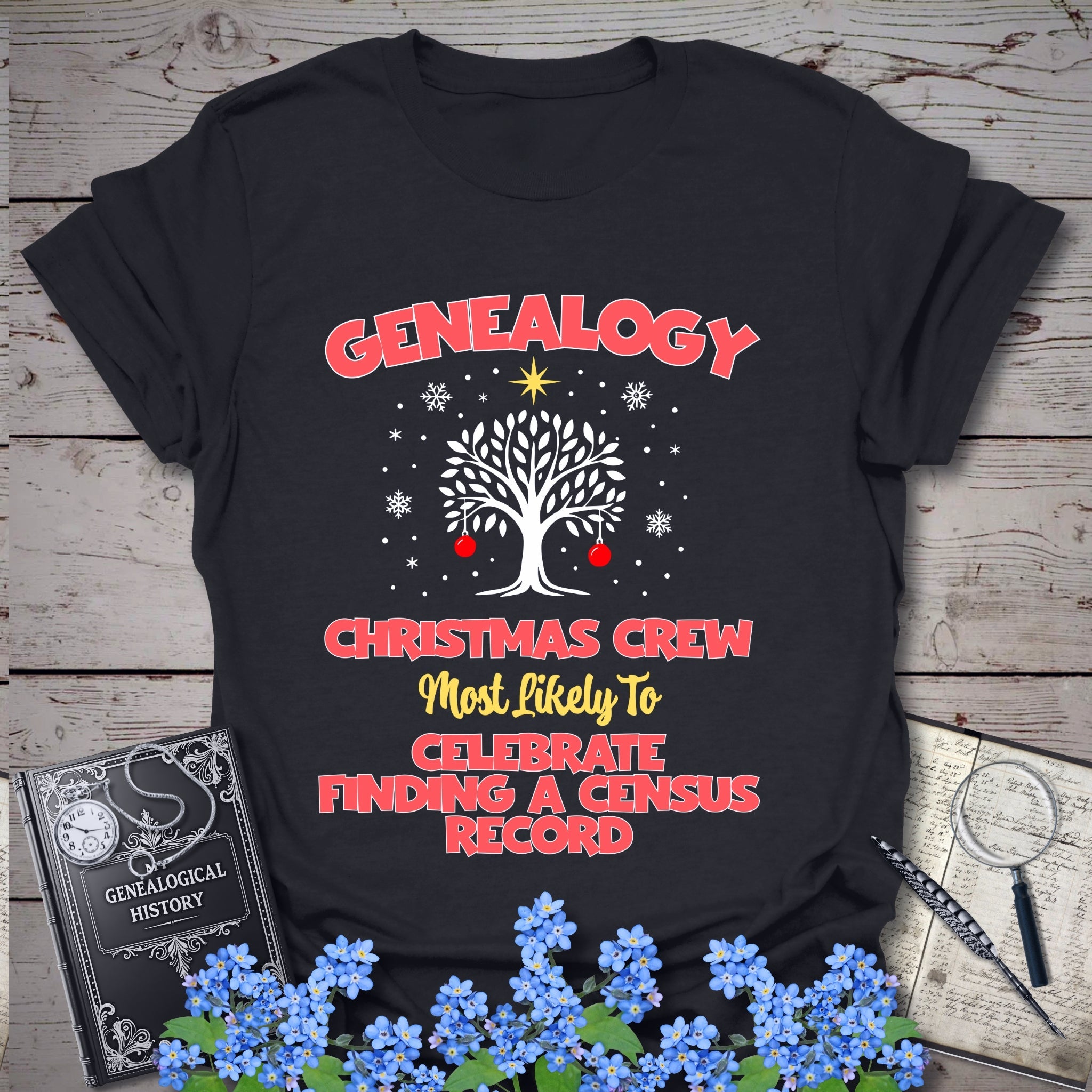 Most Likely To Celebrate Finding A Census Record T-Shirt in Black by Genealogy Keepsakes