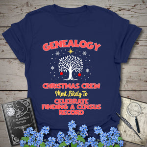 Most Likely To Celebrate Finding A Census Record T-Shirt in Navy by Genealogy Keepsakes