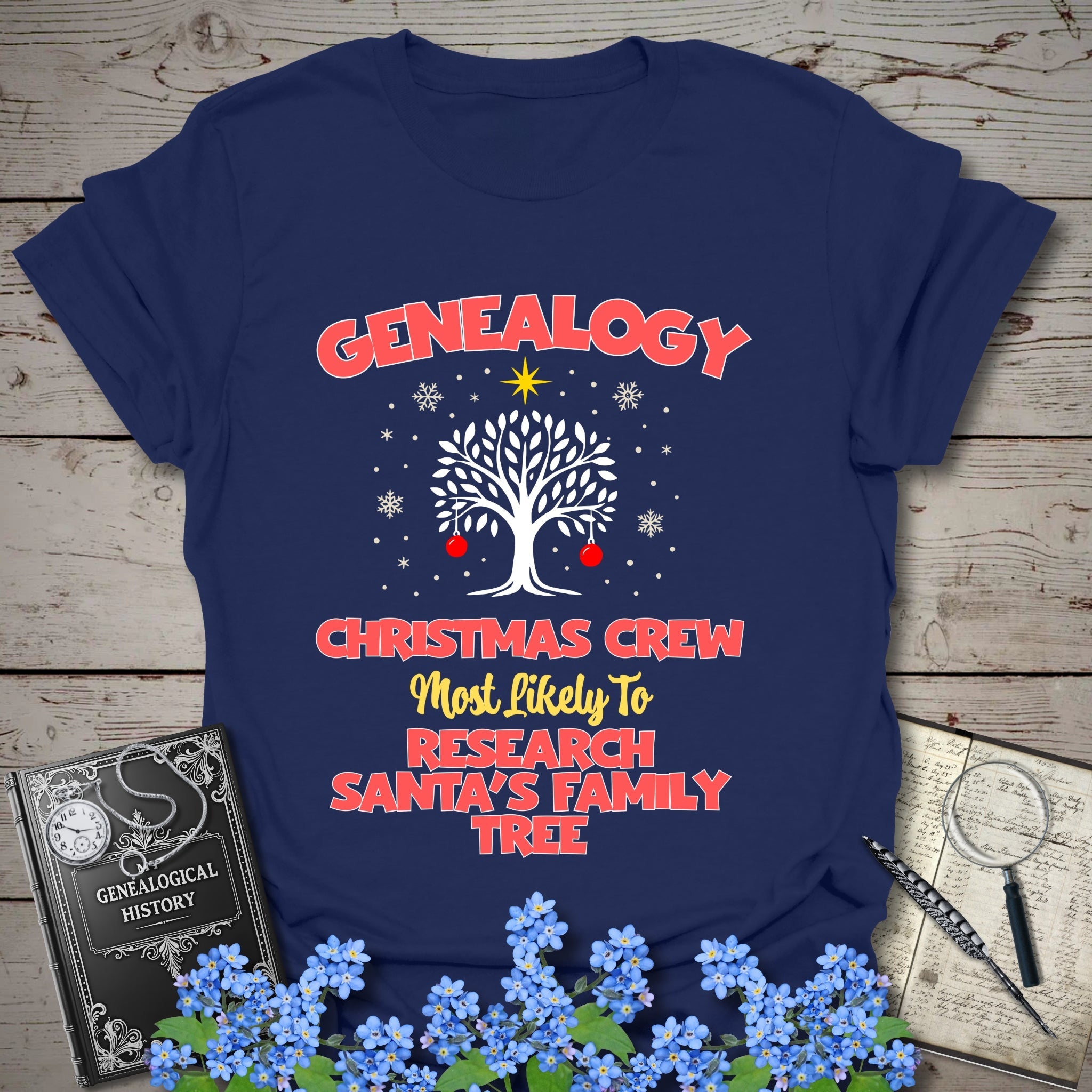 Most Likely To Research Santa's Family Tree T-Shirt in Navy by Genealogy Keepsakes