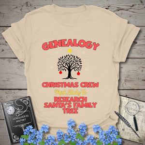 Most Likely To Research Santa's Family Tree T-Shirt in Sand by Genealogy Keepsakes