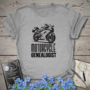 Motorcycle Genealogist T-Shirt in Sport Grey by Genealogy Keepsakes
