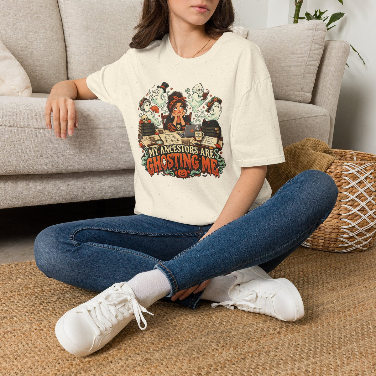 My Ancestors Are Ghosting Me Halloween T-Shirt - Genealogy Keepsakes Custom Genealogy Gift - M Natural