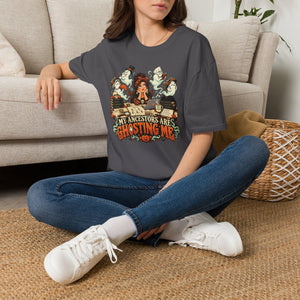 My Ancestors Are Ghosting Me Halloween T-Shirt - Genealogy Keepsakes Custom Genealogy Gift - S Charcoal