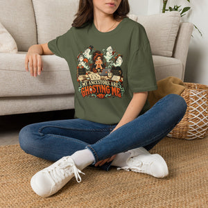 My Ancestors Are Ghosting Me Halloween T-Shirt - Genealogy Keepsakes Custom Genealogy Gift - S Military Green