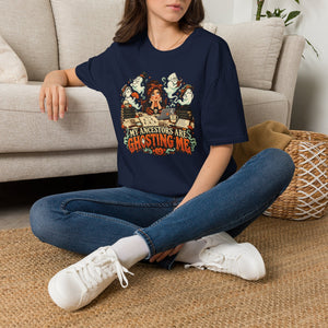 My Ancestors Are Ghosting Me Halloween T-Shirt - Genealogy Keepsakes Custom Genealogy Gift - S Navy