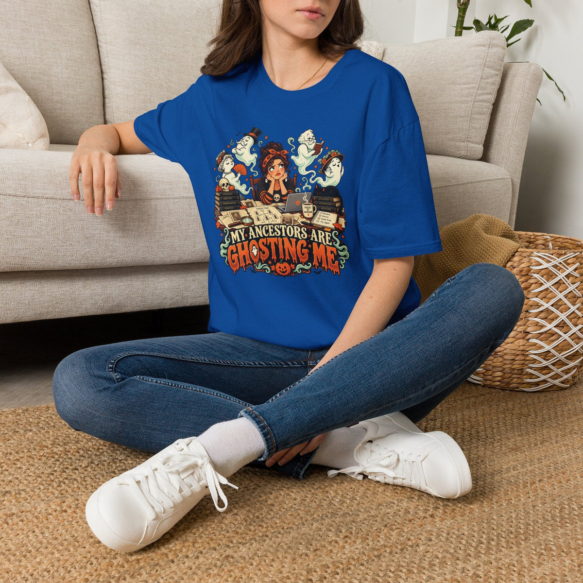My Ancestors Are Ghosting Me Halloween T-Shirt - Genealogy Keepsakes Custom Genealogy Gift - S Royal
