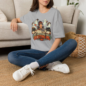 My Ancestors Are Ghosting Me Halloween T-Shirt - Genealogy Keepsakes Custom Genealogy Gift - S Sport Grey