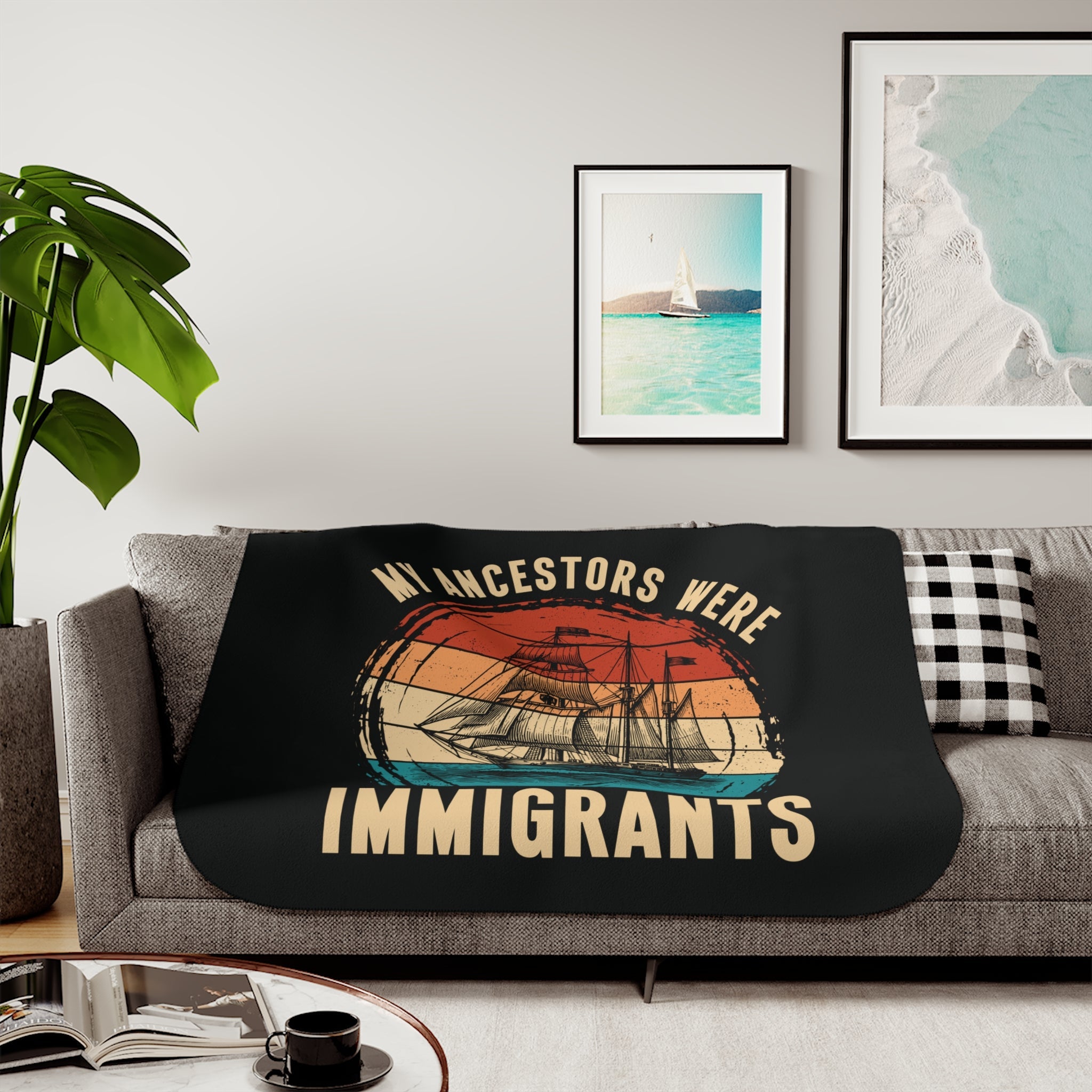 My Ancestors Were Immigrants Sherpa Fleece Blanket in 50" × 60" by Genealogy Keepsakes