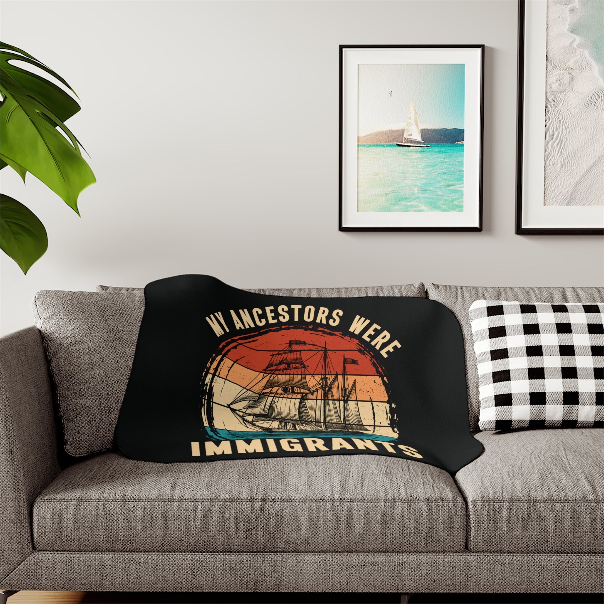 My Ancestors Were Immigrants Sherpa Fleece Blanket in 50" × 60" by Genealogy Keepsakes