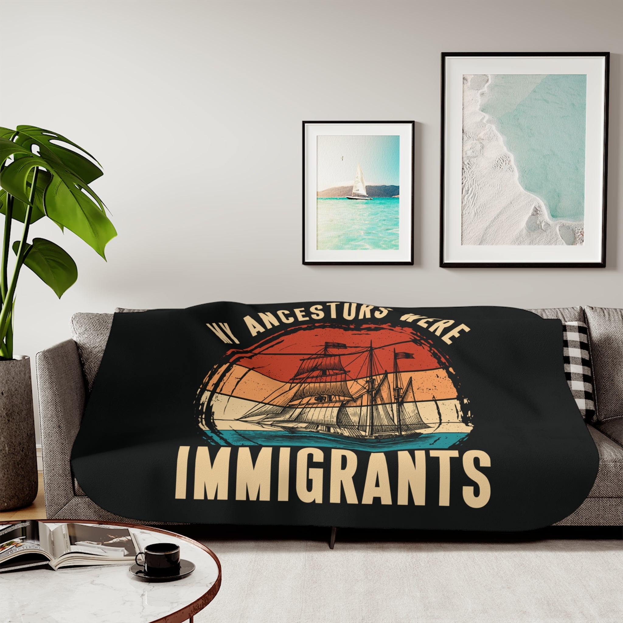 My Ancestors Were Immigrants Sherpa Fleece Blanket in 50" × 60" by Genealogy Keepsakes