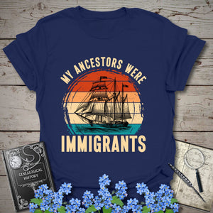 My Ancestors Were Immigrants T-Shirt in Navy by Genealogy Keepsakes