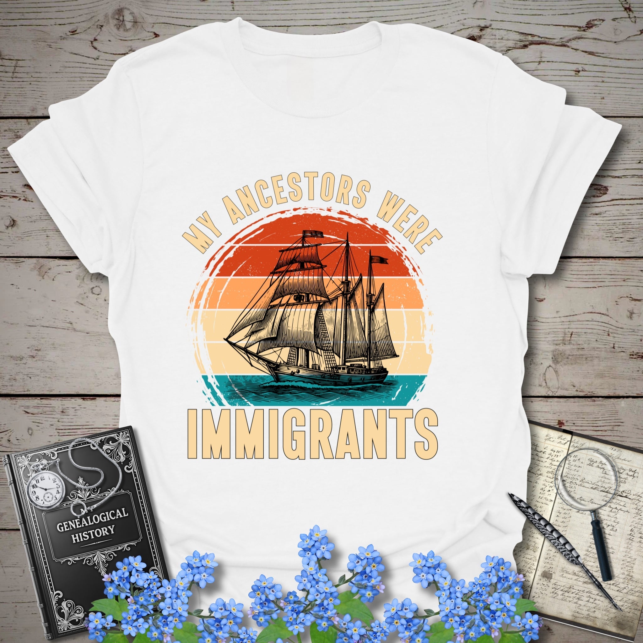 My Ancestors Were Immigrants T-Shirt in White by Genealogy Keepsakes