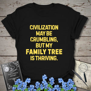 My Family Tree Is Thriving T-Shirt in Black by Genealogy Keepsakes