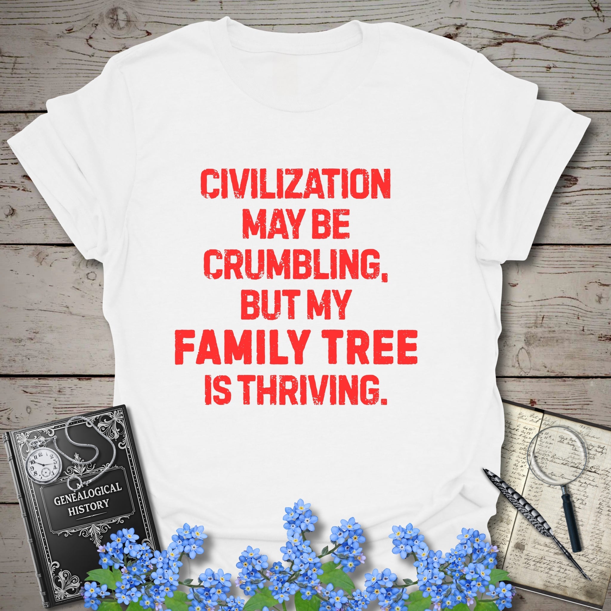 My Family Tree Is Thriving T-Shirt in White by Genealogy Keepsakes