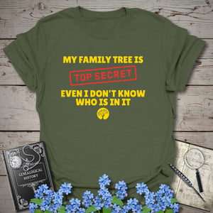 My Family Tree Is Top Secret T-Shirt in Military Green by Genealogy Keepsakes