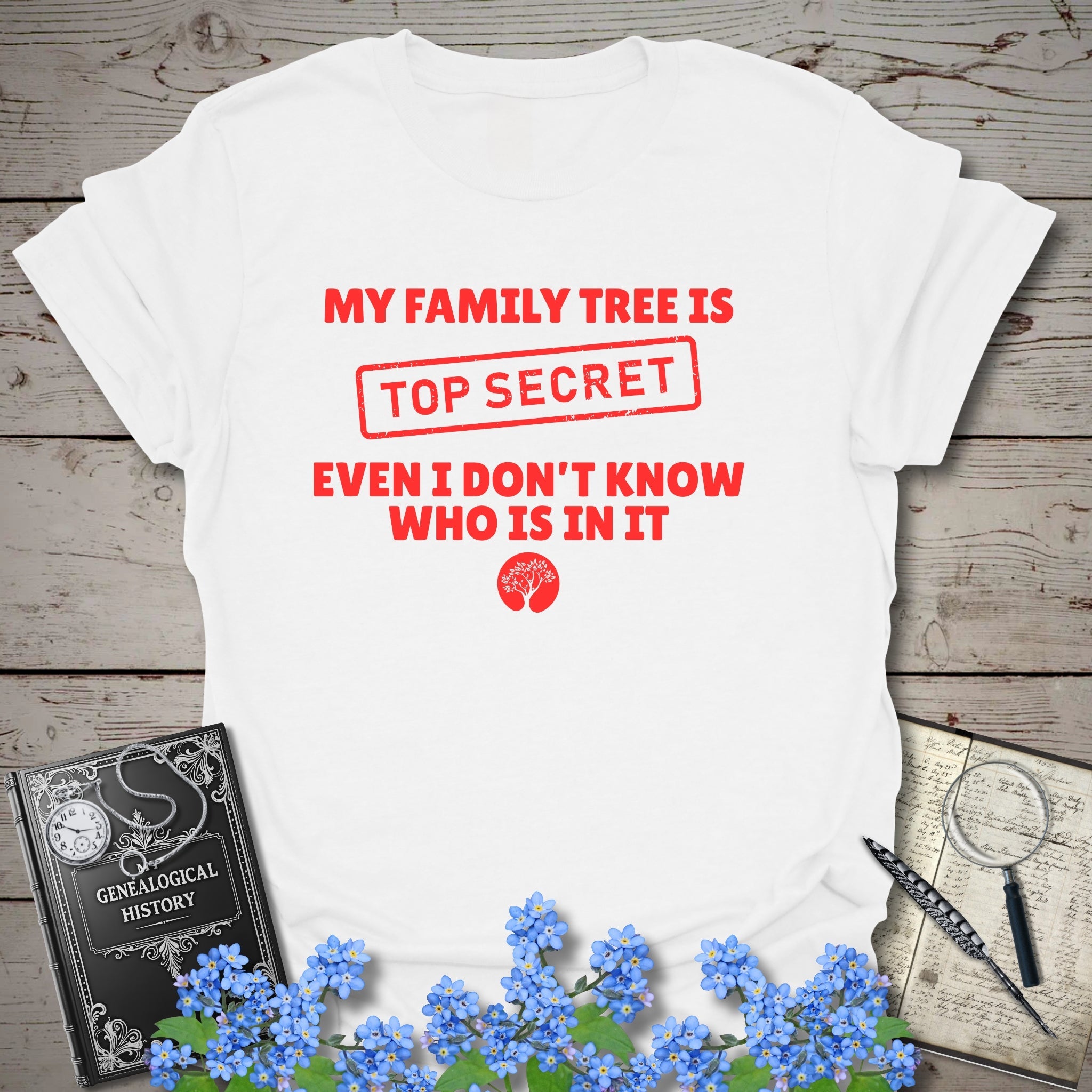 My Family Tree Is Top Secret T-Shirt in White by Genealogy Keepsakes