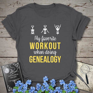 My Favorite Workout When Doing Genealogy T-Shirt in Charcoal by Genealogy Keepsakes