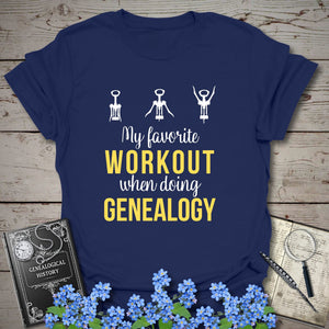 My Favorite Workout When Doing Genealogy T-Shirt in Navy by Genealogy Keepsakes