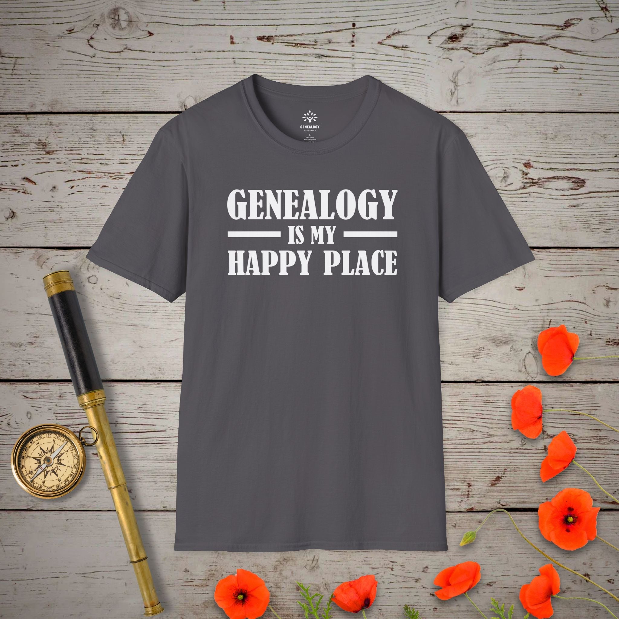 My Happy Place T-Shirt in Charcoal by Genealogy Keepsakes
