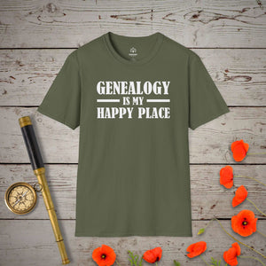 My Happy Place T-Shirt in Military Green by Genealogy Keepsakes