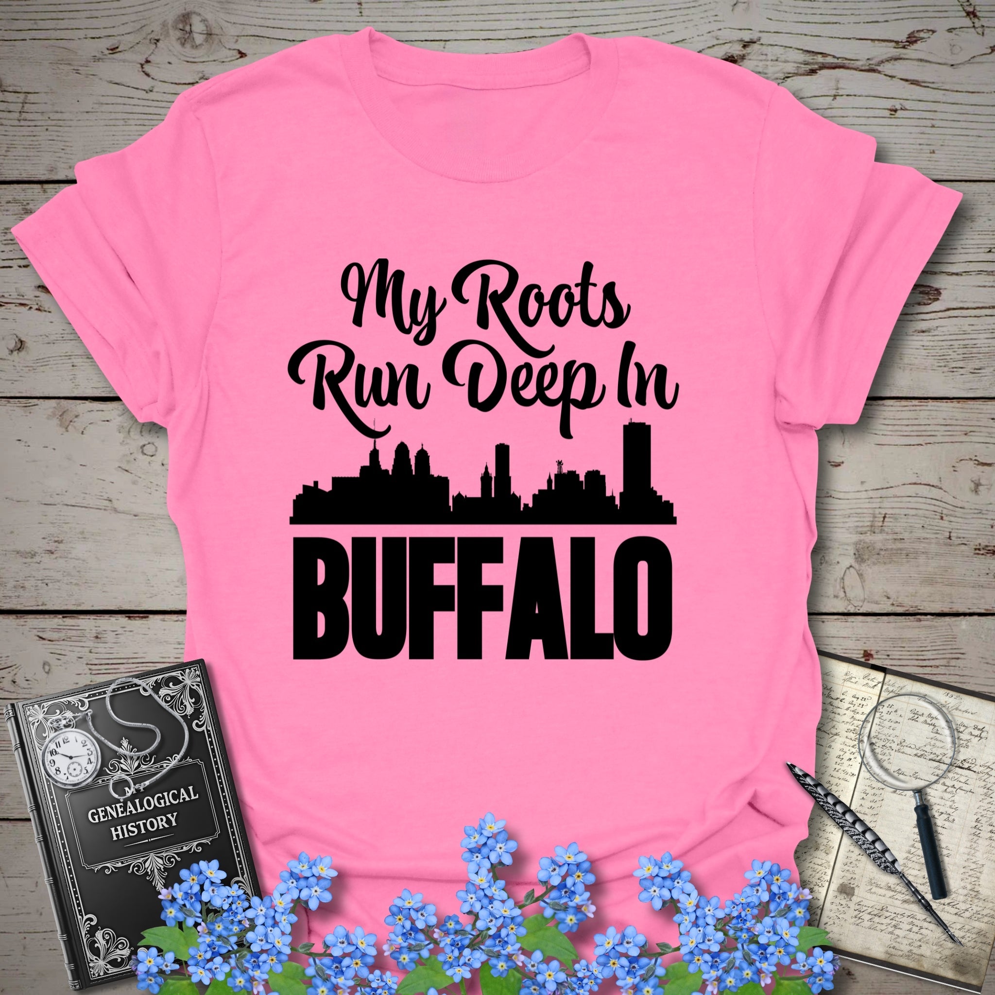 My Roots Run Deep In Buffalo T-Shirt in Azalea by Genealogy Keepsakes