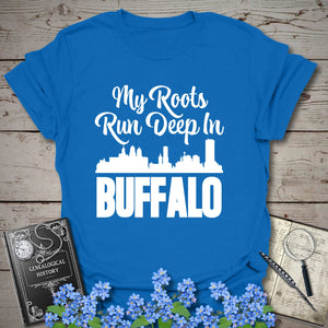 My Roots Run Deep In Buffalo T-Shirt in Royal by Genealogy Keepsakes