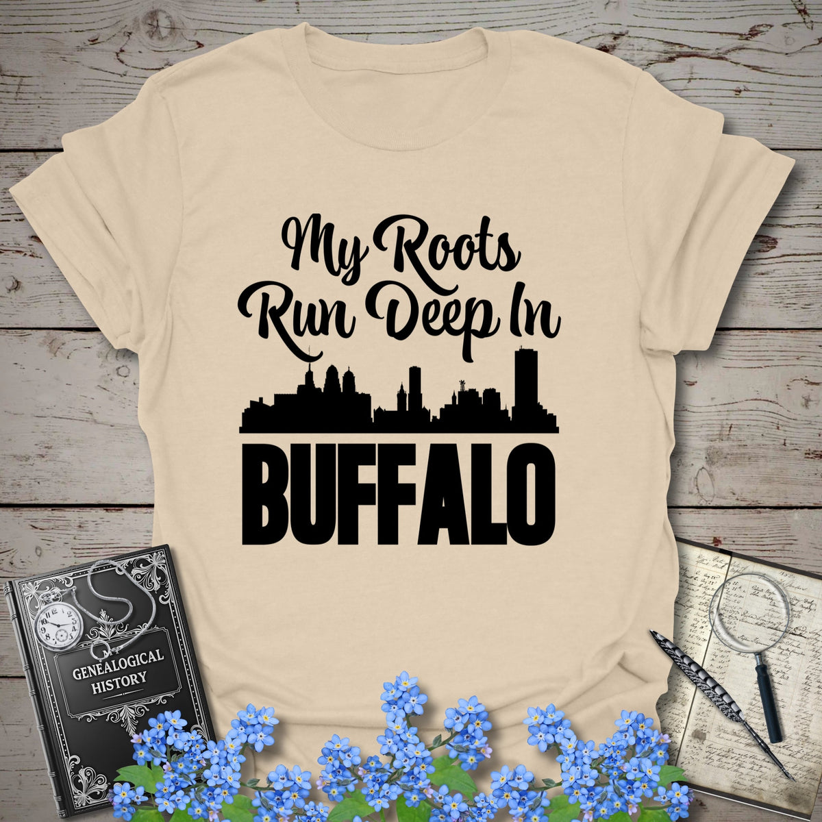 My Roots Run Deep In Buffalo T-Shirt - Genealogy Keepsakes Custom Genealogy Gift - Sand S