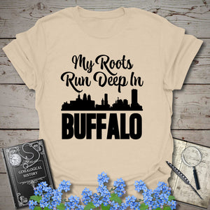 My Roots Run Deep In Buffalo T-Shirt - Genealogy Keepsakes Custom Genealogy Gift - Sand S