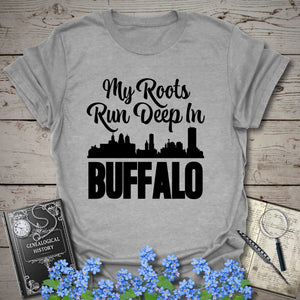 My Roots Run Deep In Buffalo T-Shirt in Sport Grey by Genealogy Keepsakes