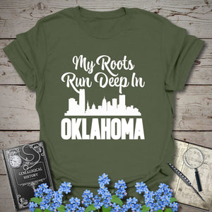 My Roots Run Deep In Oklahoma T-Shirt in Military Green by Genealogy Keepsakes
