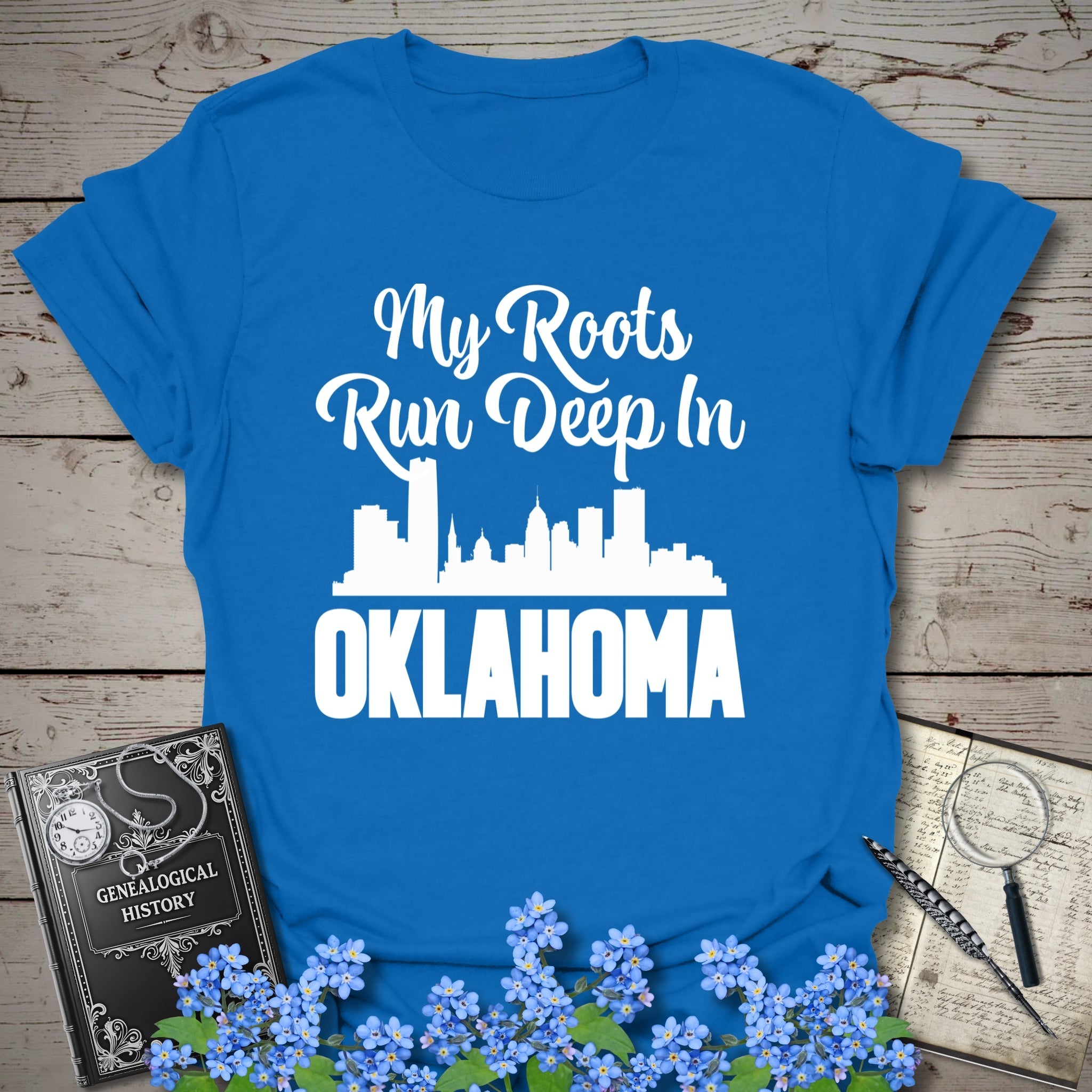 My Roots Run Deep In Oklahoma T-Shirt in Royal by Genealogy Keepsakes