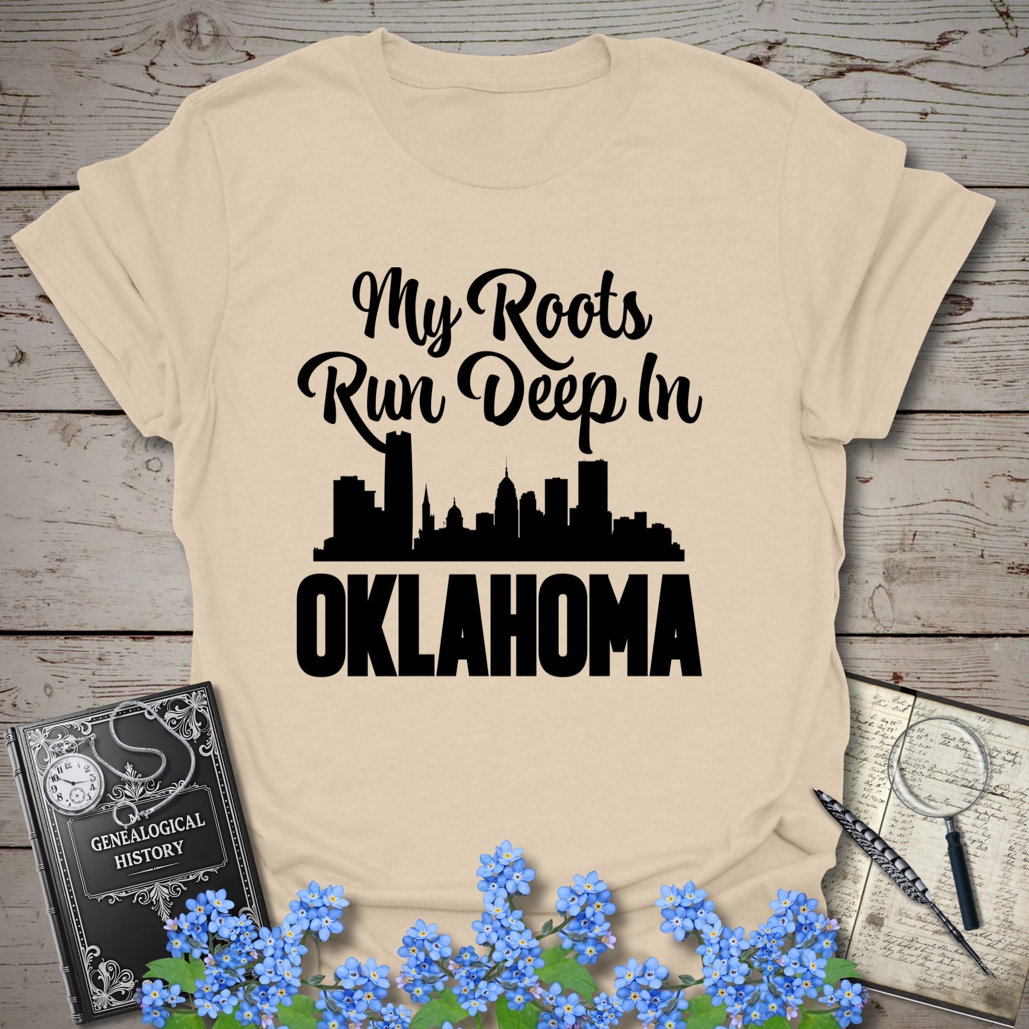 My Roots Run Deep In Oklahoma T-Shirt in Sand by Genealogy Keepsakes