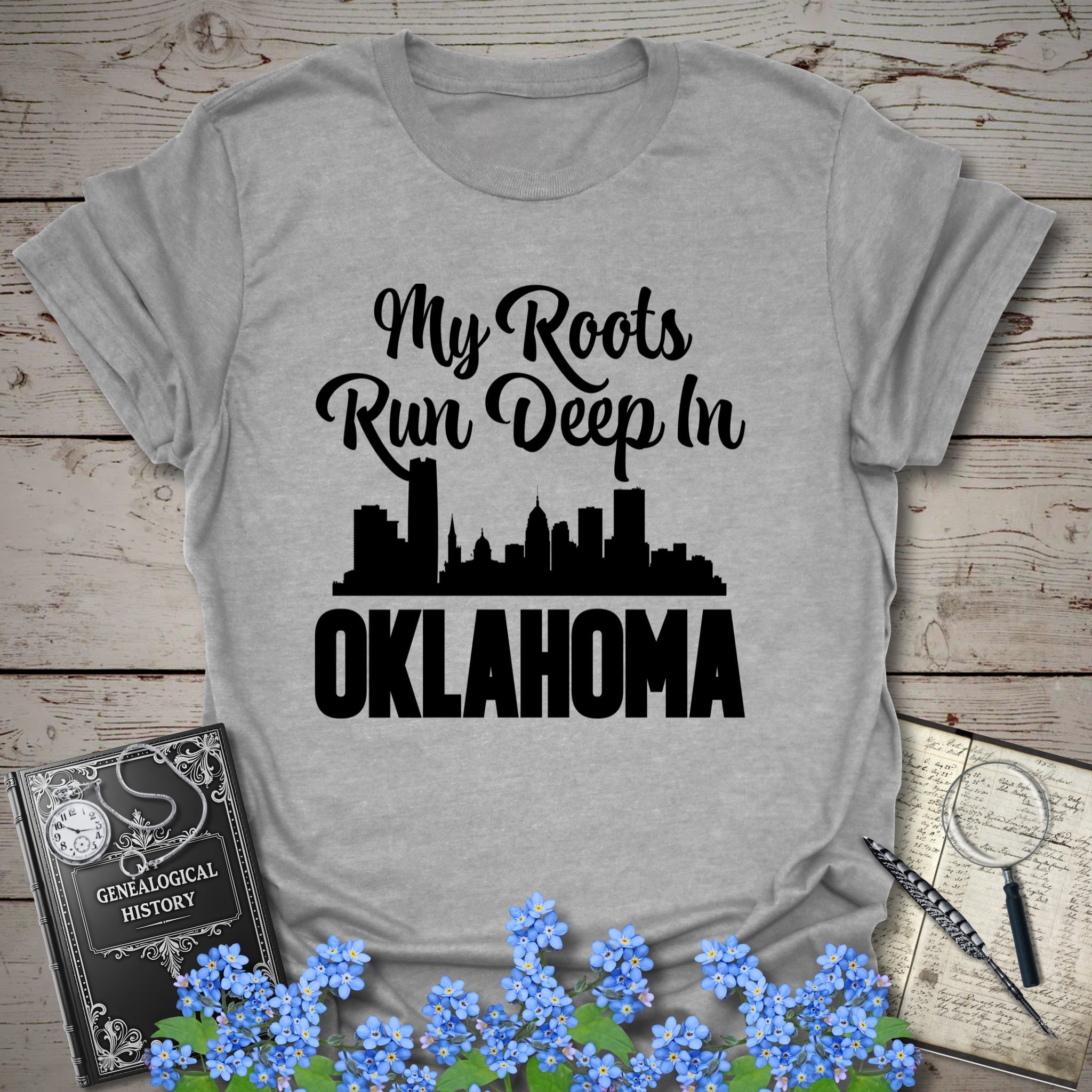 My Roots Run Deep In Oklahoma T-Shirt in Sport Grey by Genealogy Keepsakes