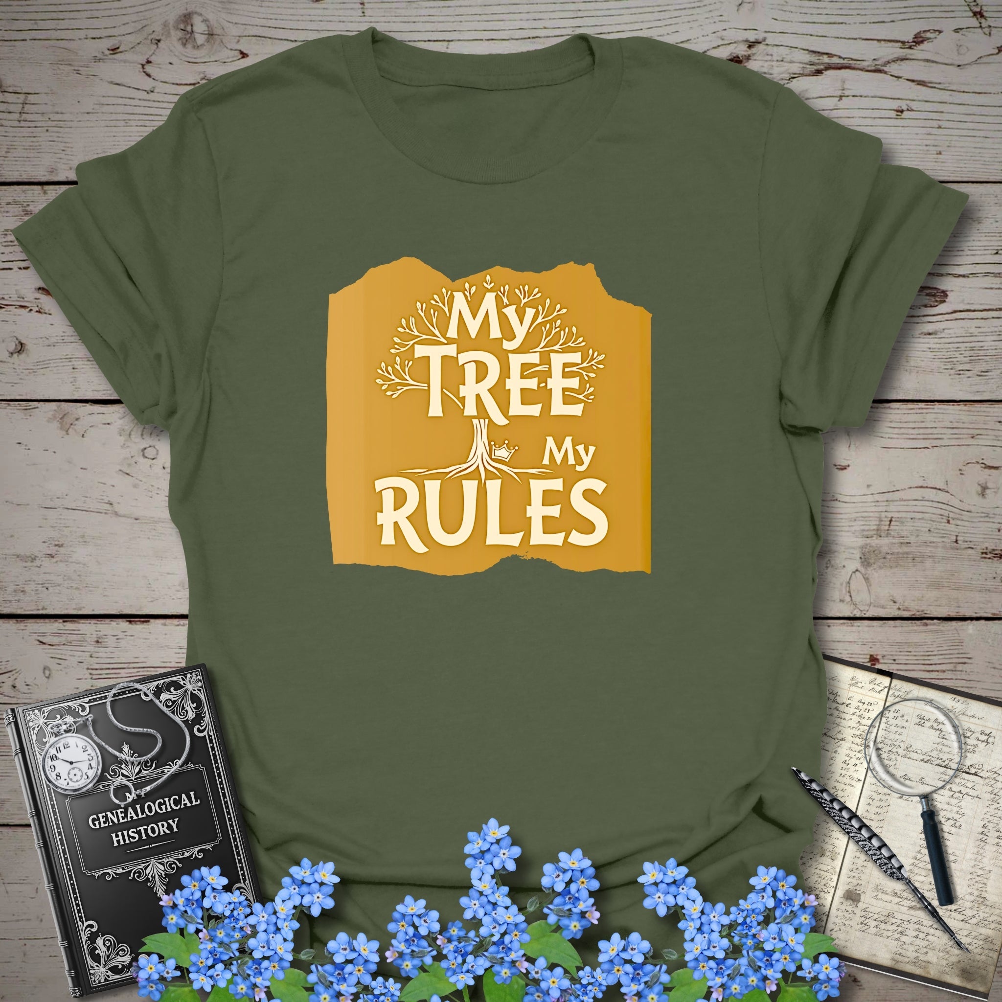 My Tree, My Rules T-Shirt in Military Green by Genealogy Keepsakes