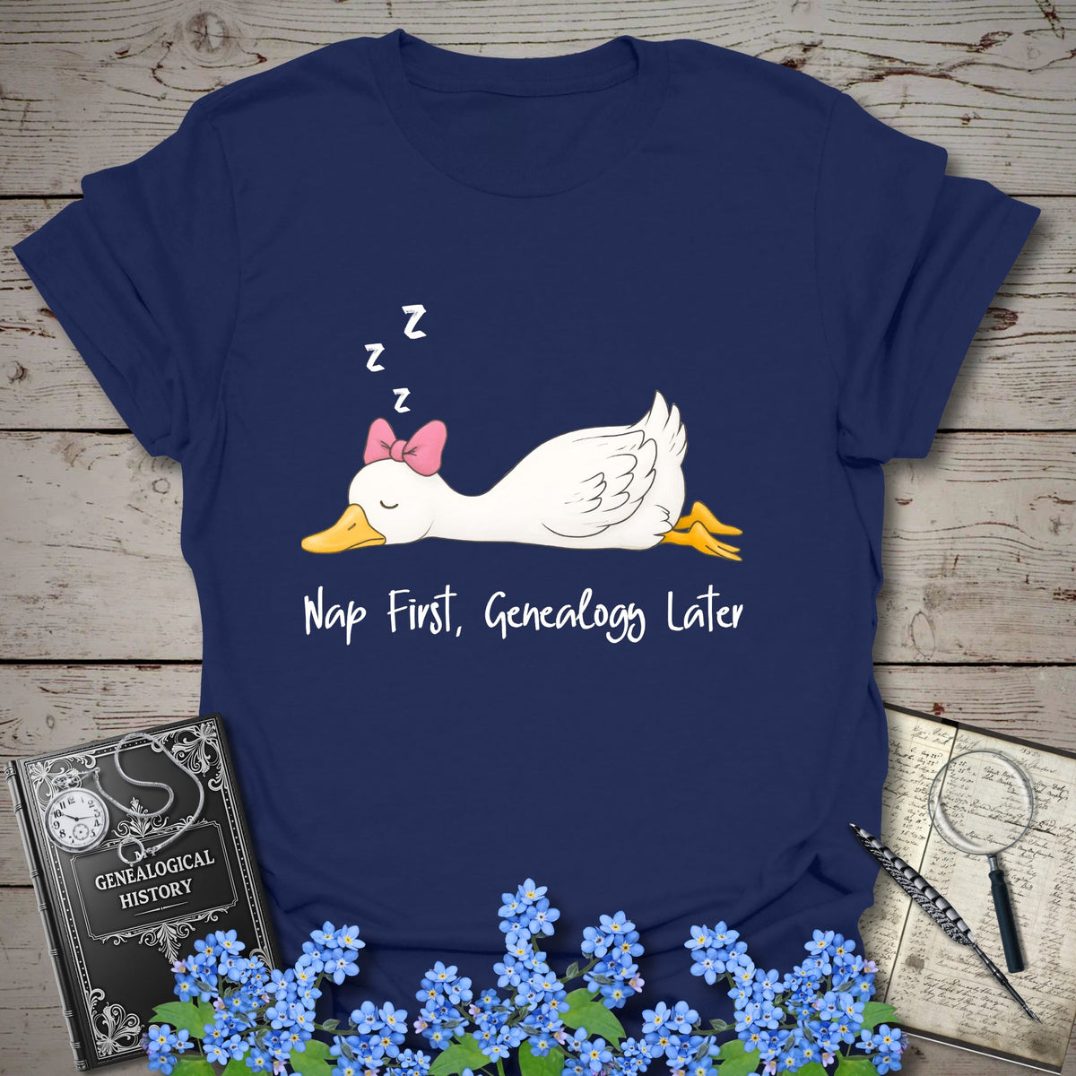 Nap First, Genealogy Later T-Shirt - Genealogy Keepsakes Custom Genealogy Gift - Navy S