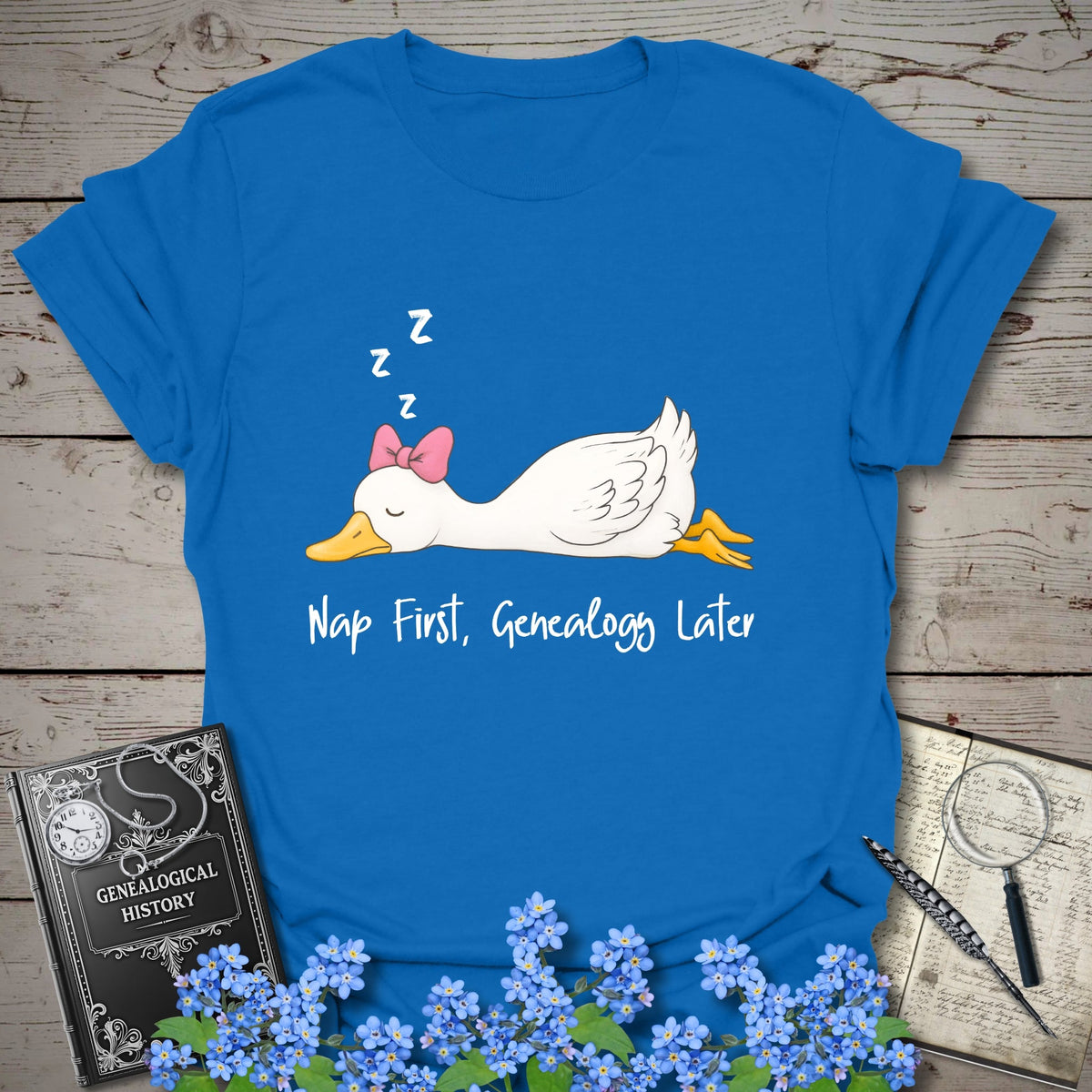 Nap First, Genealogy Later T-Shirt - Genealogy Keepsakes Custom Genealogy Gift - Royal S