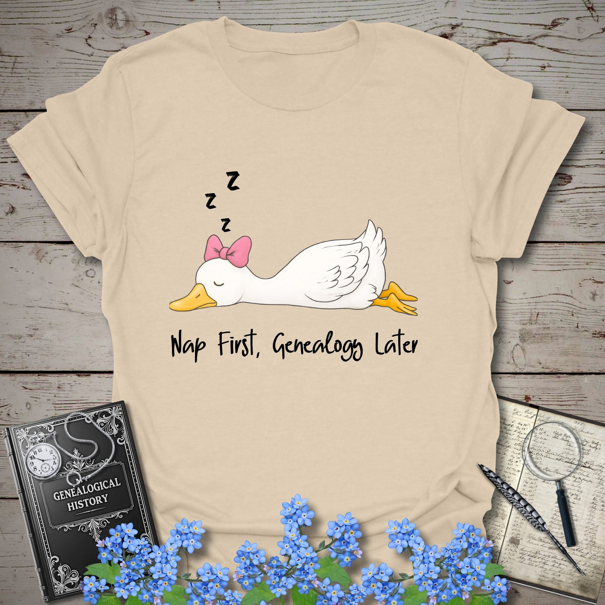 Nap First, Genealogy Later T-Shirt - Genealogy Keepsakes Custom Genealogy Gift - Sand S
