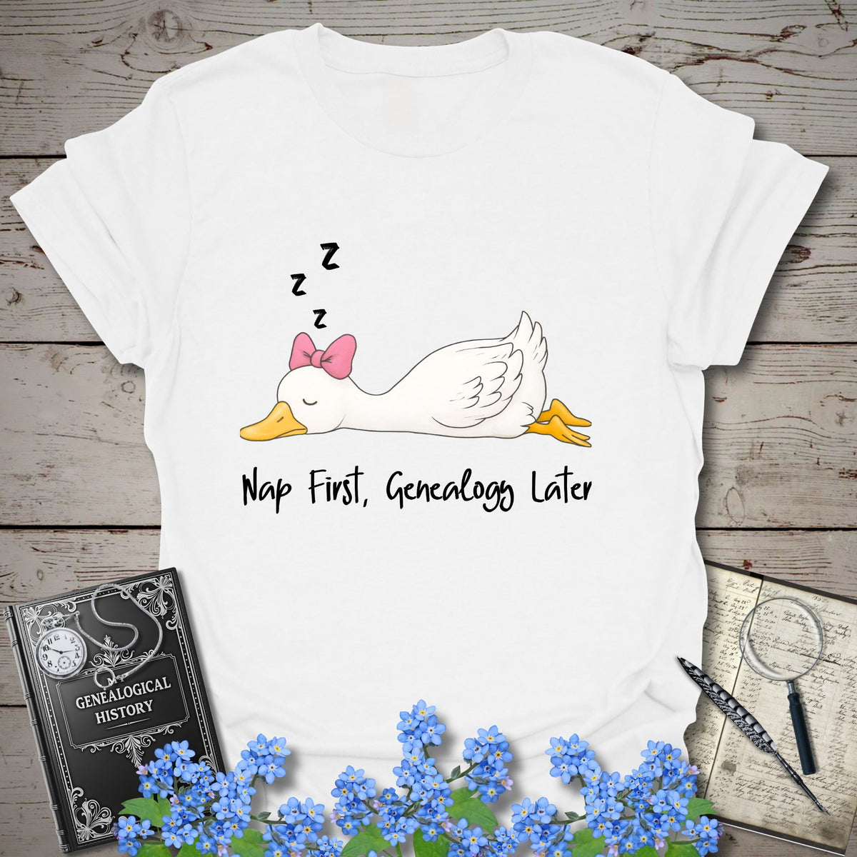 Nap First, Genealogy Later T-Shirt - Genealogy Keepsakes Custom Genealogy Gift - White S