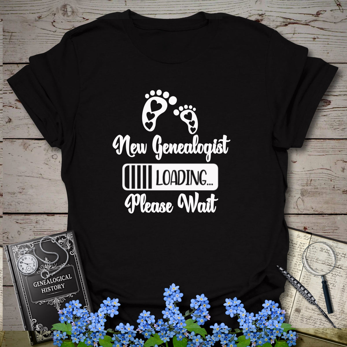 New Genealogist Loading T-Shirt - Genealogy Keepsakes Custom Genealogy Gift - Black S