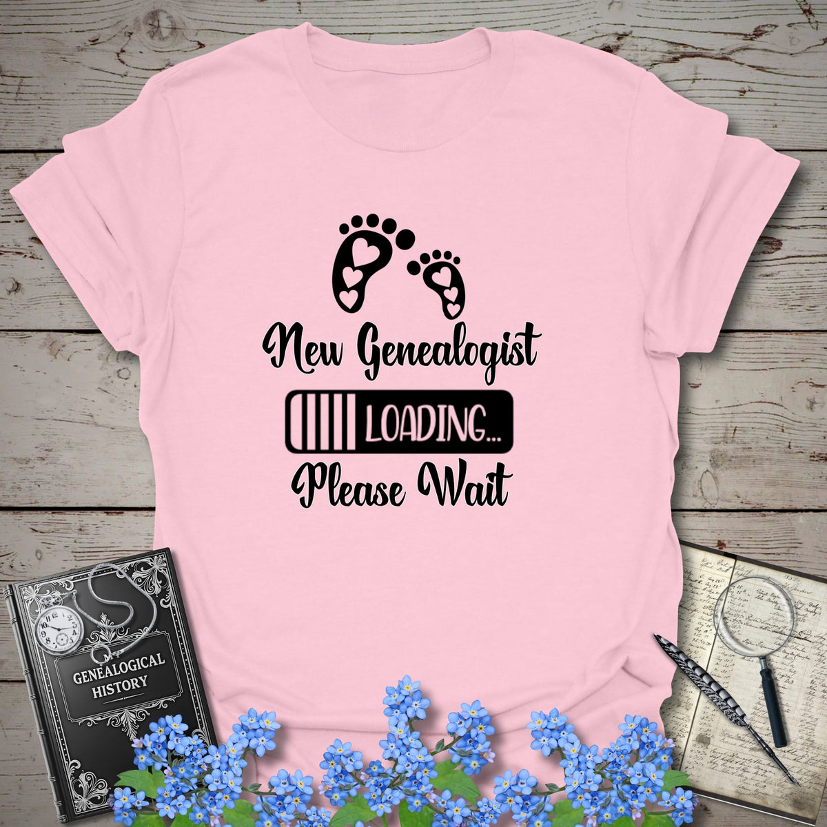New Genealogist Loading T-Shirt - Genealogy Keepsakes Custom Genealogy Gift - Light Pink S