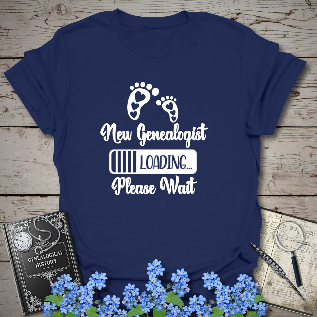 New Genealogist Loading T-Shirt - Genealogy Keepsakes Custom Genealogy Gift - Navy S