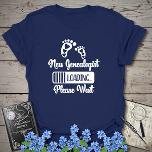 New Genealogist Loading T-Shirt - Genealogy Keepsakes Custom Genealogy Gift - Navy S
